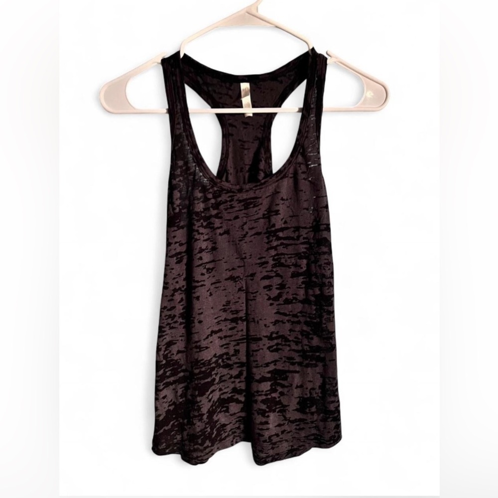 Black Burnout Racerback Tank Top Lightweight Sheer Activewear Layer Women’s Sm